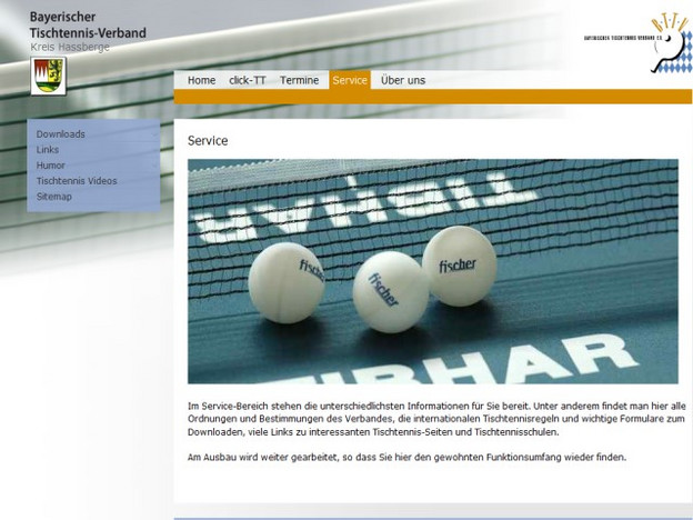 Service neue Webseite BTTV - Tischtennis Kreis Hassberge